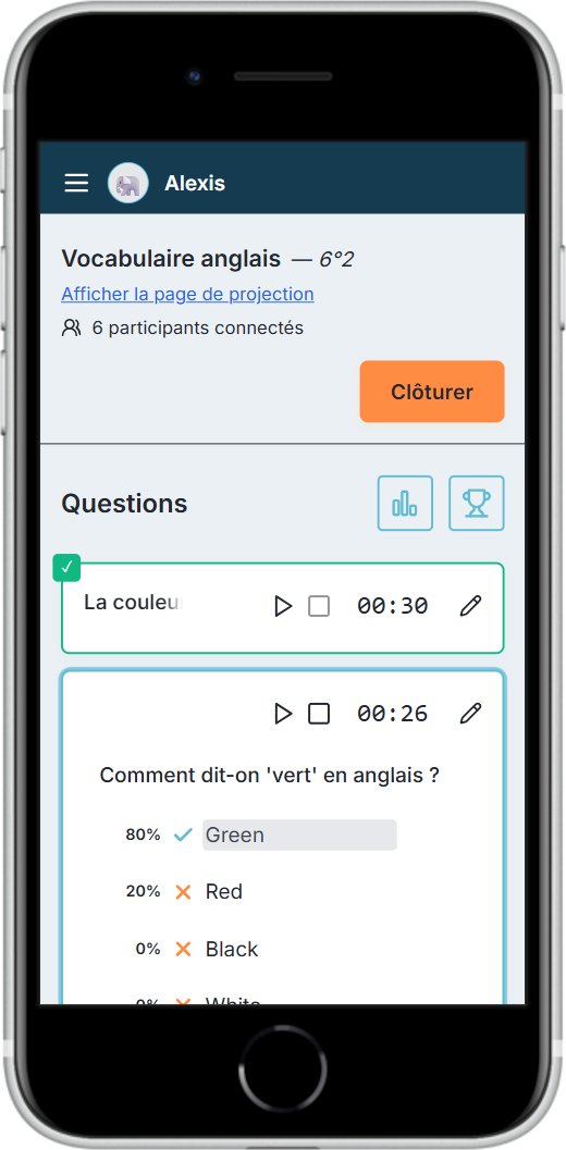 Dashboard enseignant mobile - thème clair