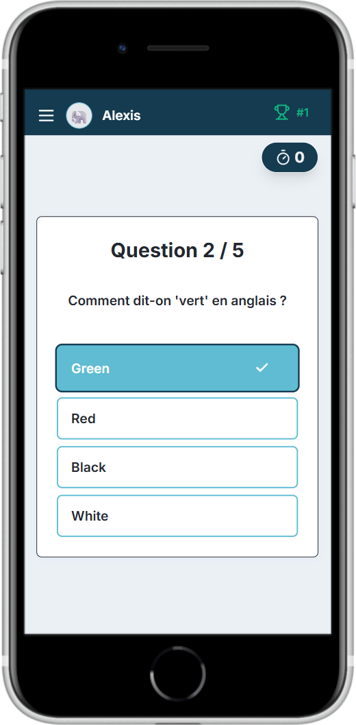 Interface mobile MathQuest - thème clair